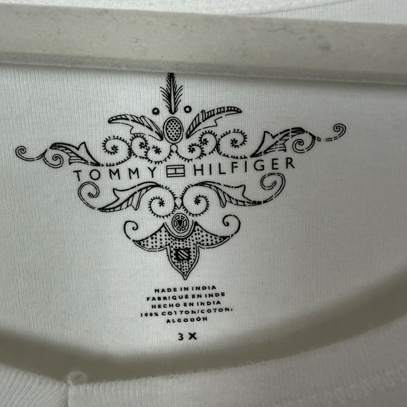 Tommy Hilfiger Womens T-Shirt White Silver Embellished Floral Trim Artsy Size 3X - Picture 9 of 12